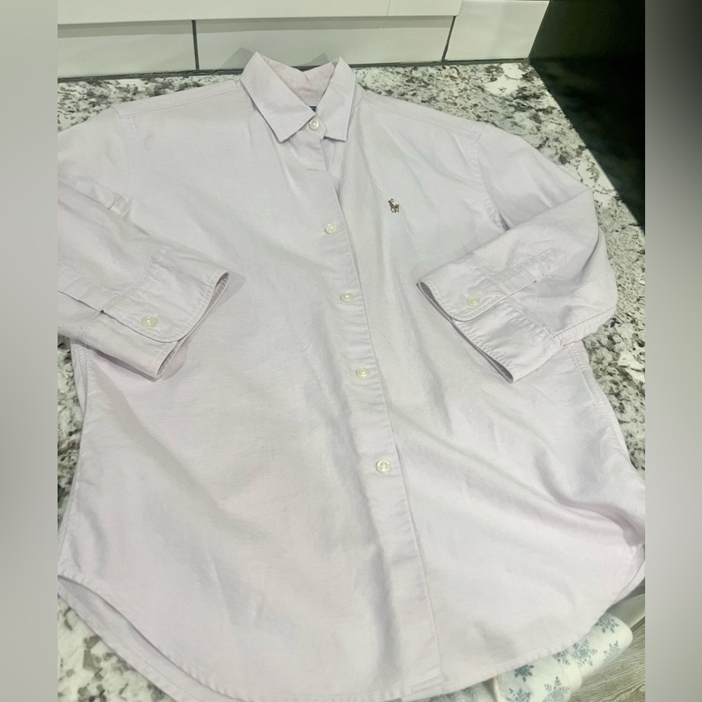 Boys slim fit size 6 light pink 100% cotton polo Ralph Lauren sport Oxford shirt